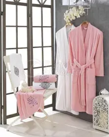 Smart Cotton Bathrobe Set - Pink White (8698499308305)