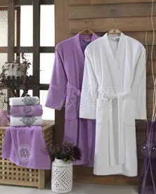 طقم ملابس نوم قطن - بيج - Lilac White (8698499307025)