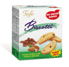 Tafe Biscotti Crispy Cookies with Grape and Almond - No Sugar Added- Fiber Rich  120g - 351 code