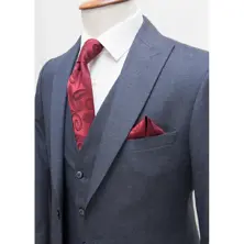 MAROON STRIPED NAVY FABRIC VESTED SUIT