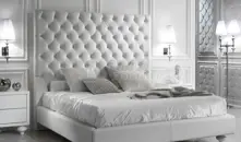 سرير جلد أبيض إيطالي فاخر