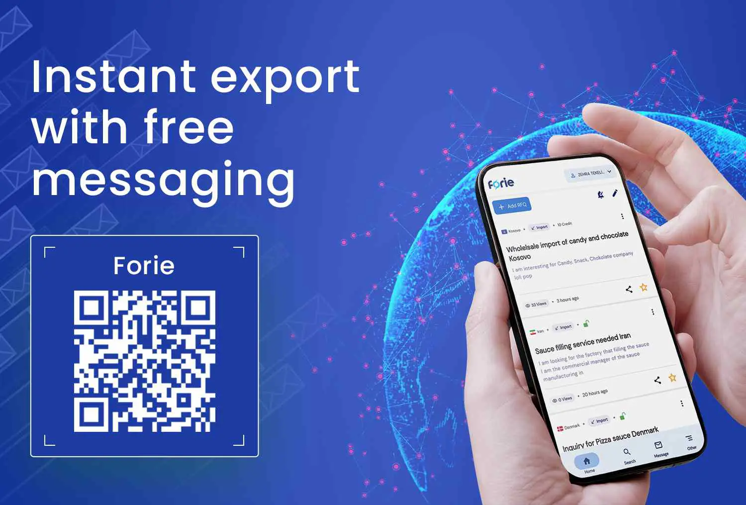 Exportação instantânea com mensagens gratuitas